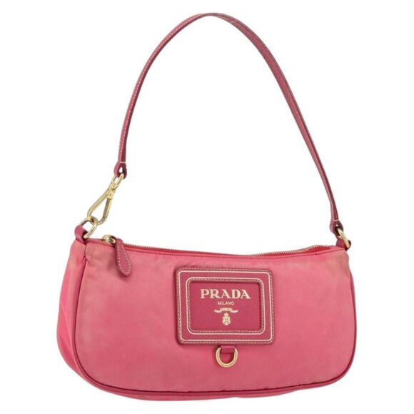 Prada Handbags - PRADA Shoulder Bag Nylon Leather Pink Gold Auth 155082